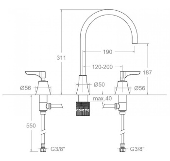 Смеситель для раковины Ramonsoler Adagio на 3 отверстия чёрный 914202MLNM