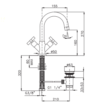 Смеситель для раковины Nicolazzi Monte Croce на 1 отв 2236CR27