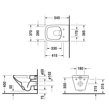 Чаша подвесного унитаза Duravit DuraStyle 2538090001 с покрытием WonderGliss