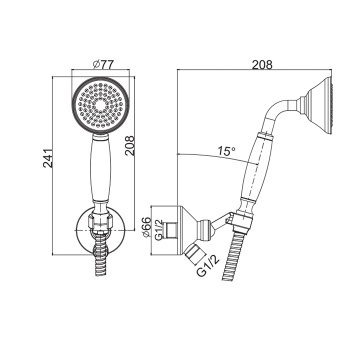 Душевой комплект с ручным душем с белой керамической ручкой Fima Carlo Frattini Wellness держатель с выпуском и металлическим шлангом 1500, цв хром F2287/8CR