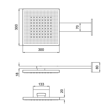 Верхний душ Almar Velvet 30х30, 2 режима, с настенным держателем, оружейный металл брашированный pvd E044277.GM