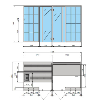 Сауна хаммам Effegibi Yoku Sh Shelf 342x170h214, пристенная, сауна чёрный орех/calacatta gold extra YO 10 31 0004