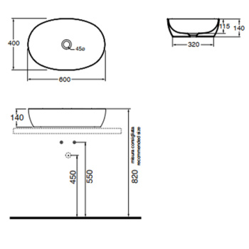 Раковина накладная Azzurra Elegance Circle 60х40х14см без отв. под смеситель, без перелива., белый ELLA060400C0BI/(ECI60 bi*0)