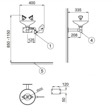 Аварийная раковина Nofer для промывки глаз настенная с рычагом из нержавеющей стали SC300X