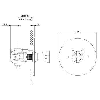 Смеситель для душа Nicolazzi Monte Croce Внешняя часть термостата без запорного вентиля на 3/4 4914CR27