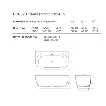 Ванна из искусственного камня Dea Design Edge 170x80 DD8670 1700 18
