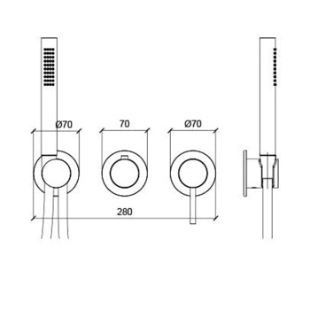 Смеситель настенный встраиваемый Almar Modular однорычажный, с переключателем на 2 положения, с ручным душем и шлангом, copper brushed pvd E180142.CO