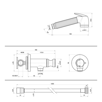 Bossini Nikita Гигиенический душ, с прогрессивный смеситель, лейка с клапаном подачи воды, шланг 125