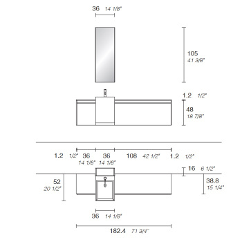 Зеркальный шкаф полувстроенный Noorth Milldue Edition Sintesi 36x4.5/14.7xh105см с 3-мя полками, двусторонней дверкой, петли слева SX, 9087.SX