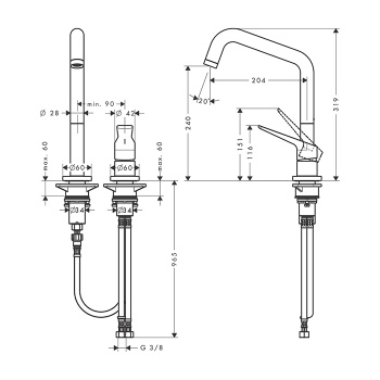 Axor Citterio Смеситель для кухни Eco 240, на 2 отв., с поворотным изилвом, цвет: сталь 34823800