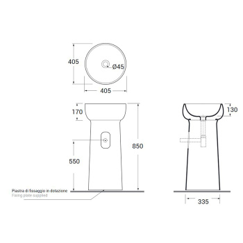 Раковина напольная Azzurra Graal d40 h85, без отв. под смеситель, слив в встену, ash LALF04040P00CE*0