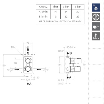 Смеситель для душа Ramonsoler Tzar встраиваемый на 2 выхода никель 341502SNC