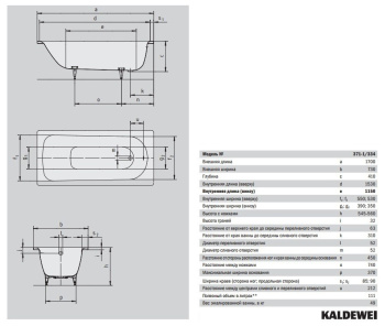 Стальная ванна Kaldewei Saniform Plus 170x73 112900013001