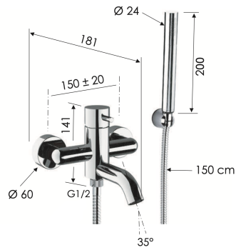 Смеситель для ванны Daniel Tokyo TK610DP золото брашированное