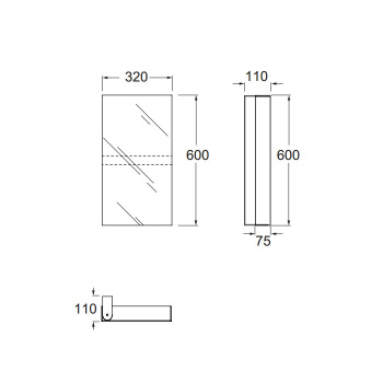 Зеркальный шкаф - одностворчатый с внутренними полочками Azzurra Mirror Book 320xh600x110, открывание на 180 градусов., MB 32