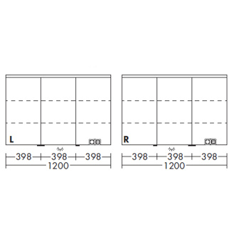 BURGBAD Eqio Зеркальный шкаф с LED подсветкой 5Вт IP24, 120х80х17см, 3 зерк. двери с обоих сторон, версия левая L, цвет: серый SPGT120LF2010