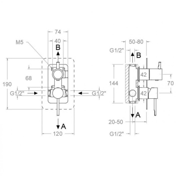 Смеситель для душа Ramonsoler Odisea встраиваемый на 2 выхода медь 391512SCUC