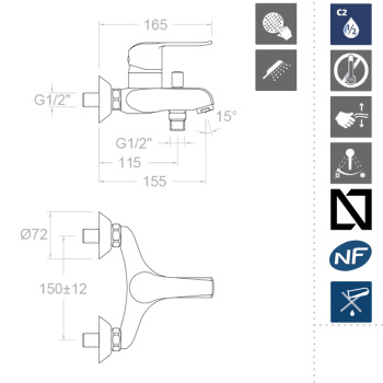 Смеситель для ванны Ramonsoler Ypsilon с душевым комплектом plus 6405T1