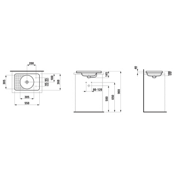 Laufen Val раковина врезная 550х360, без отверстия для смесителя, без перелива, SaphirKeramik, цвет белый
