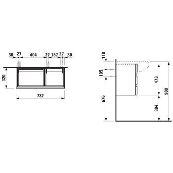 Шкафчик 73 см Alessi One под раковину 8.1497.6, 2 ящика с системой мягкого закрывания, , цвет Noce Canaletto