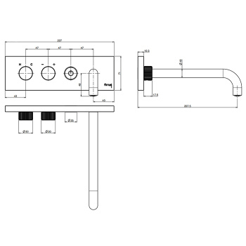 Смеситель для ванны Fima Carlo Frattini Outdoor встраиваемый, с кнопкой on/off, излив 20.7, нержавеющая сталь F5951LX5/180SINOX