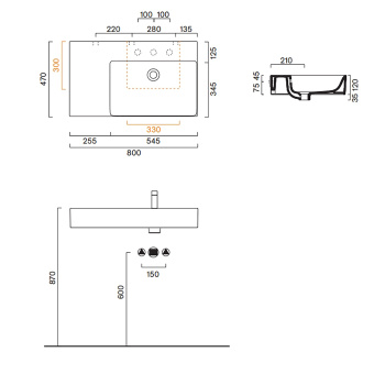 Раковина Catalano Premium 80x47 чаша справа, с 1 отв, белый глянцевый 220831001