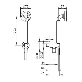 Ручная лейка со шлангом Fantini Icona Classic 1500мм и держателем, впуск 1/2'', хром 53 02 R043