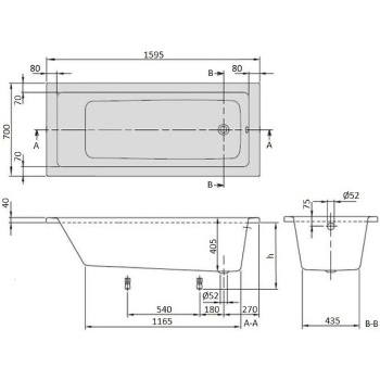 Акриловая ванна Villeroy&Boch Targa 159.5x70 UBA167NES2V01+U99740000