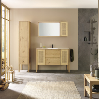 Burgbad MAX Комплект мебели 130х49х91.2см, напольный, с раковиной, с зеркалом, с 2 ящиками, цвет: Natural knotty oak SGJV130 C0001 F5349 G01 G0236