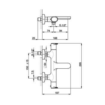 Смеситель термостатический для ванны Cisal Lineaviva настенный, , Nero Opaco LVT2101040