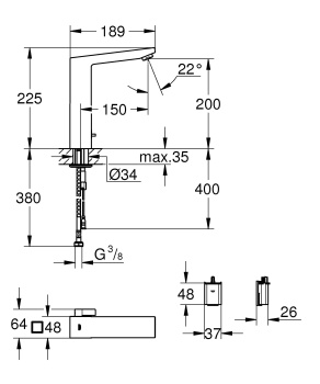 Смеситель инфракрасный для раковины Grohe Eurocube E 1/2" 36441000 с ограничителем температуры, хром