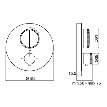 Внешняя часть встраиваемого термостатического смесителя с кнопочным управлением Almar для 2-х потребителей, черный металл брашированный pvd E176632.AB