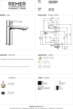 Смеситель для раковины Remer Energy EY12NO черный