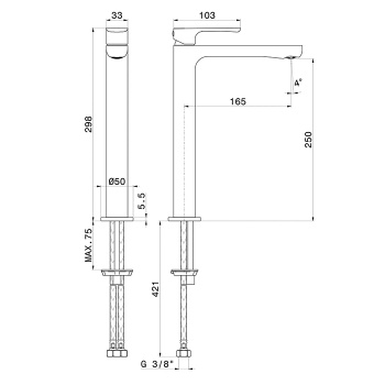 Смеситель для раковиныоднорычажный высокий без донного клапана Kerama Marazzi Artbasin 69416KM.21.018 хром