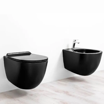 Унитаз и биде подвесные Simas Vignoni VI 18 nero + VI 19 nero + VI 004 nero + F 85 черный