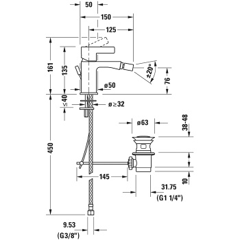 Duravit D-Neo Смеситель для биде, на 1 отв., с донным клапаном цвет: хром