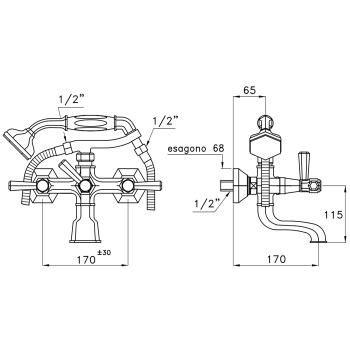 Смеситель для ванны Stella Eccelsa Leve 3274/306FB с ручным душем, золото 24К EL 02209 AU00