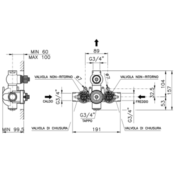 Смеситель для душа (скрытая часть) Nicolazzi  Внутренняя часть термостата с запорным вевнтилем 3/4 4910