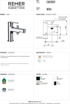 Смеситель для ванны Remer Winner  набортный хром W04