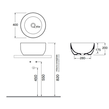Раковина чаша Azzurra Elegance Circle 40х40х20см без отв. под смеситель, tortora ELLA040200C0TO*0