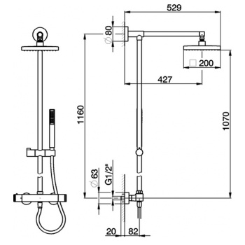 Настенная душевая система Cisal Roadster термостатический смеситель для душа,верхний душ,ручной душ с держателем и шлангом, хром RRC7801021