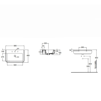 Раковина подвесная Azzurra Charme 68х46, с 1отв для смесителя, белый CHLP06846T0MBI/(CHA268 bi)*1