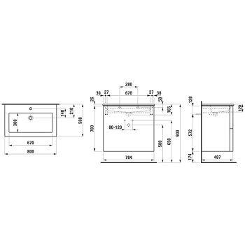 Laufen Kartell комплект:тумба с керамической  раковиной цвет белый 80х50х72.5cм, с 2 выдвиж. ящик с 1 отв. под смесит, цвет: бел матов (НЕ производ!!)