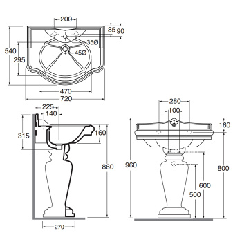 Раковина накладная Azzurra Jubilaeum 72х54х32, с 1 отв. под смеситель, белый JULA07254T0MBI*1