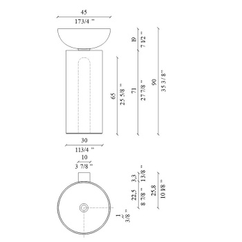 Раковина напольная Milldue Saba 45 450x900, слив в стену, без отв. под смеситель, caolino 5831.CM03