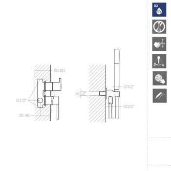 Смеситель для душа Ramonsoler Drako встраиваемый с ручным душем K3318011