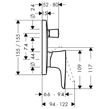 HG PuraVida Встраиваемый смеситель для ванны с переключателем (внешняя часть) ,цвет: хром