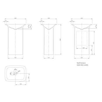 Раковина отдельностоящая Knief Glam 60х45х86 выпуск в стену, белый матовый 0600-082-01WA