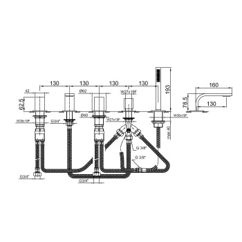 Смеситель на борт ванны Fantini Venezia In 5 отв., с ручн душем, излив 160, Matt Copper PVD 29 P9 N565S