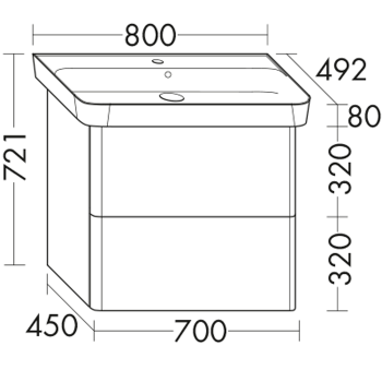 Burgbad Iveo База подвесная с керамическим умывальником с 1 отв под смес. 80х49.2х72.1см.2 выдв ящика, сифон в компл.подсветка F2833 белый глянц SFEY080F2833G0169C0001*1